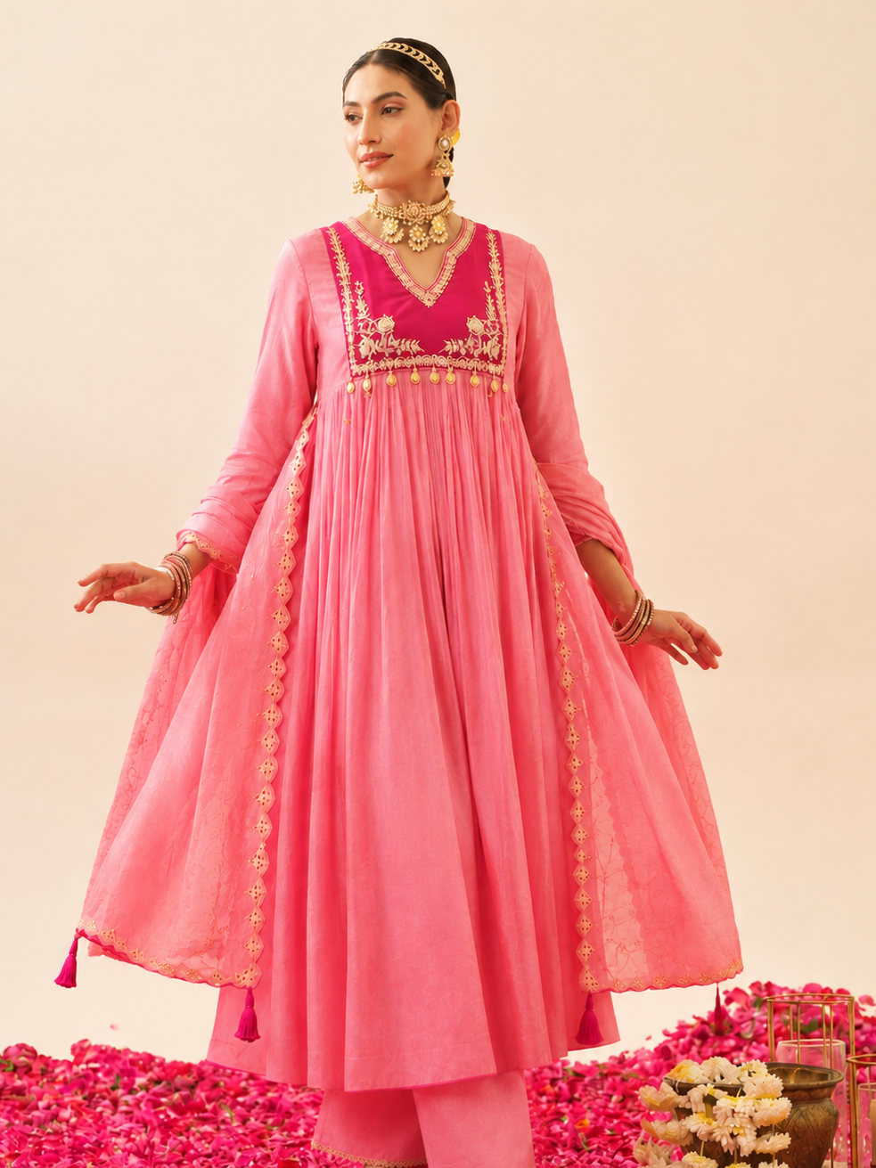 Blush Blossom - Anarkali  Kurta  pant Set with Dupatta
