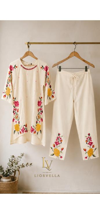 Gulbahar Ivory Floral Embroidered Co-ord  Set