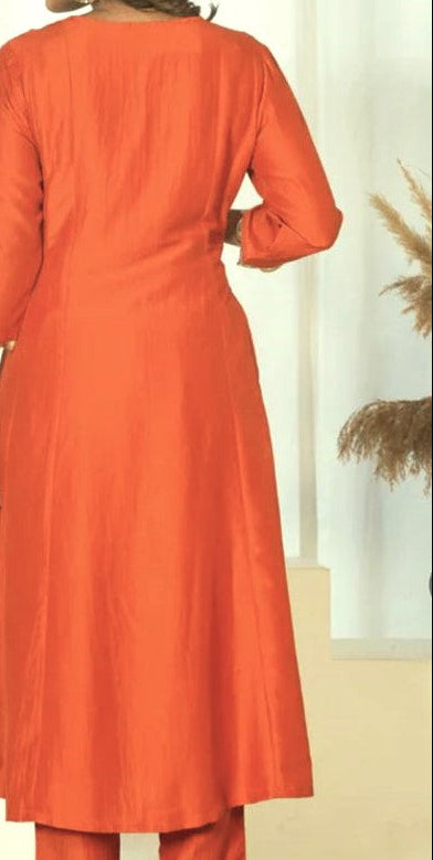 Kesari Noor - Rust Embroidered Kurta  pant Set with Dupatta