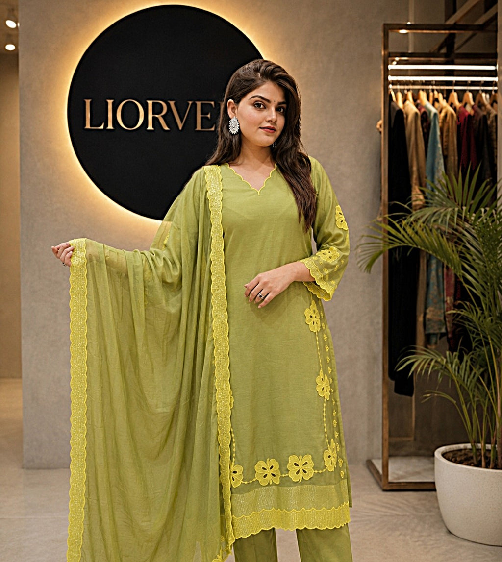 Zayra Olive Elegance -  Embroidered Kurta  pant Set with Dupatta
