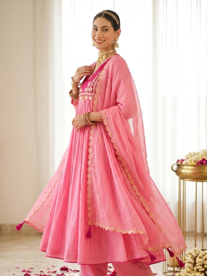 Blush Blossom - Anarkali  Kurta  pant Set with Dupatta