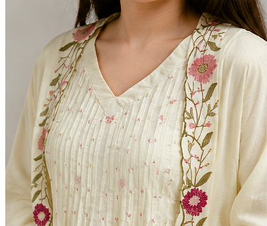 Nazaakat-Ivory-Bloom - Embroidered Mul Cotton Suit Set with Dupatta