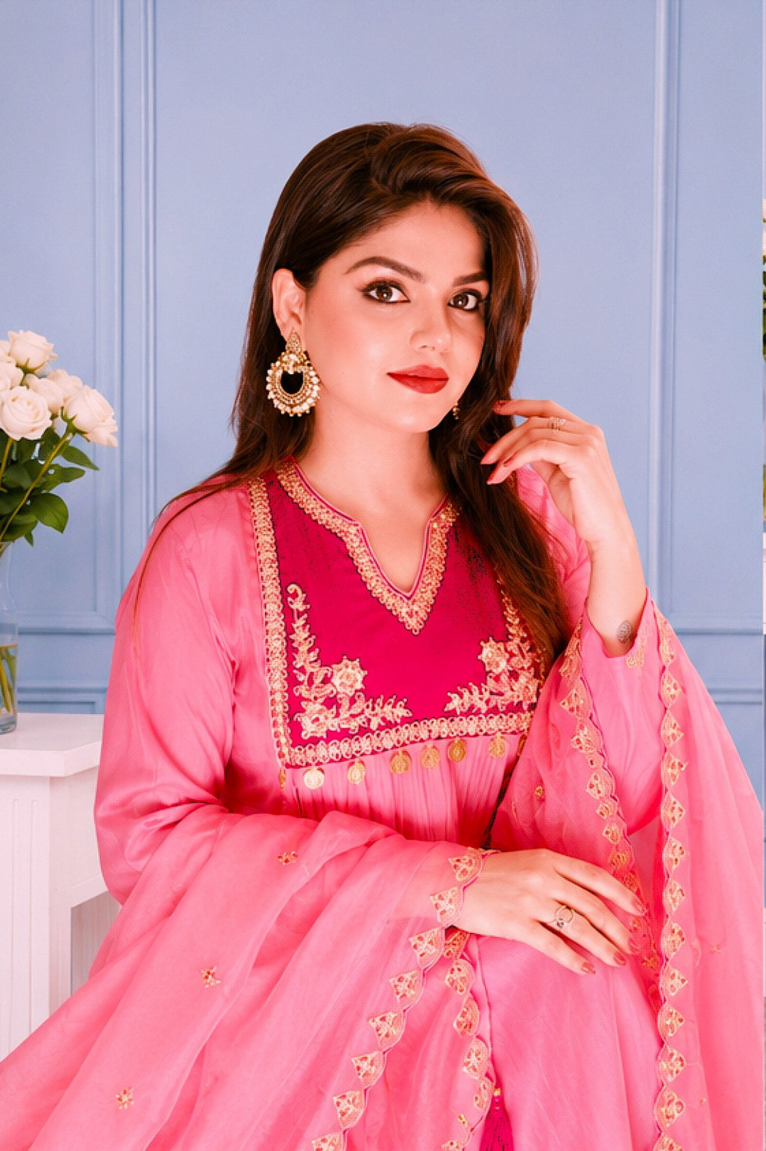 Blush Blossom - Anarkali  Kurta  pant Set with Dupatta