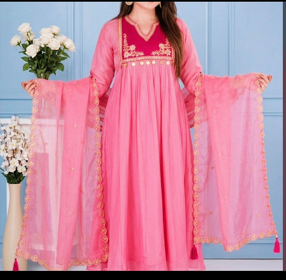 Blush Blossom - Anarkali  Kurta  pant Set with Dupatta