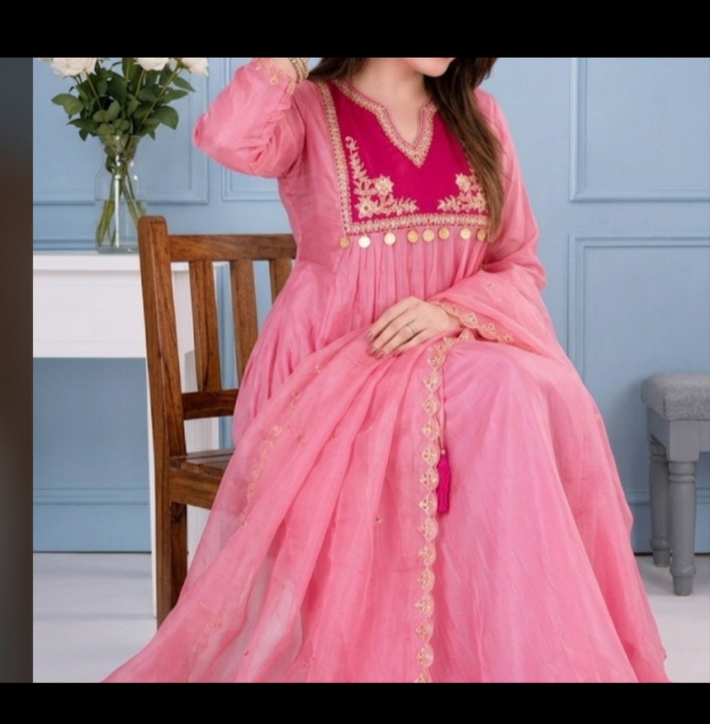 Blush Blossom - Anarkali  Kurta  pant Set with Dupatta