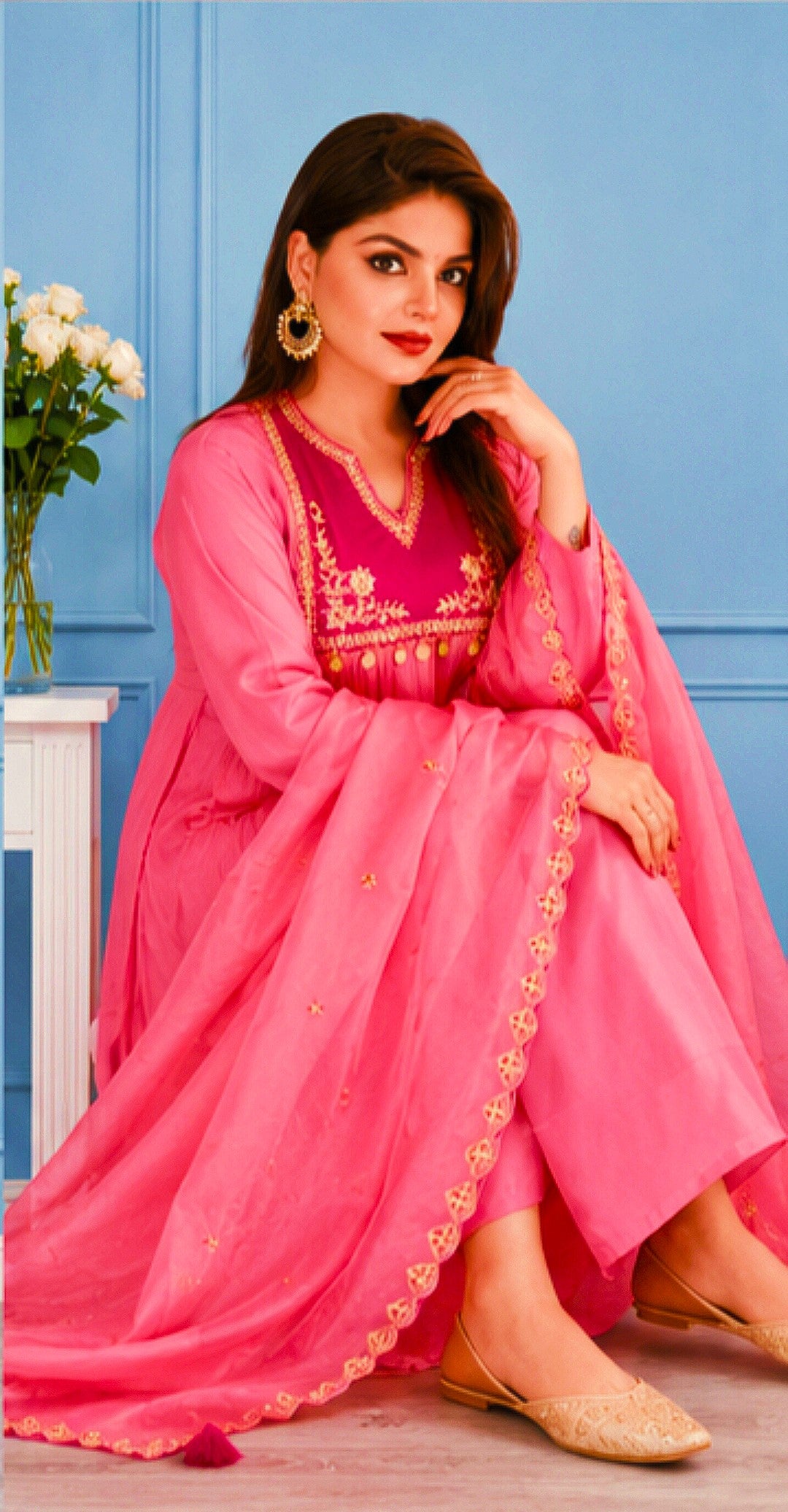 Blush Blossom - Anarkali  Kurta  pant Set with Dupatta