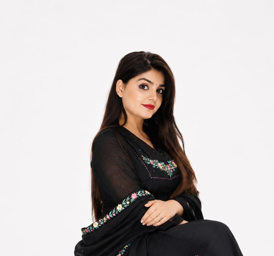 Siyah Gul -BLACK  Floral Embroidered Kurta Plazo Set with Dupatta