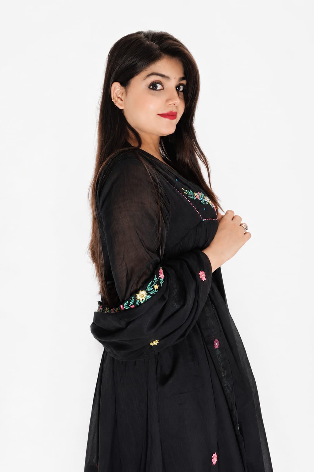 Siyah Gul -BLACK  Floral Embroidered Kurta Plazo Set with Dupatta