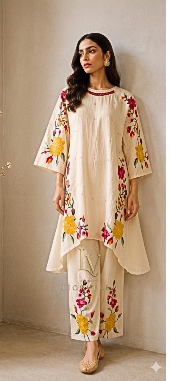 Gulbahar Ivory Floral Embroidered Co-ord  Set