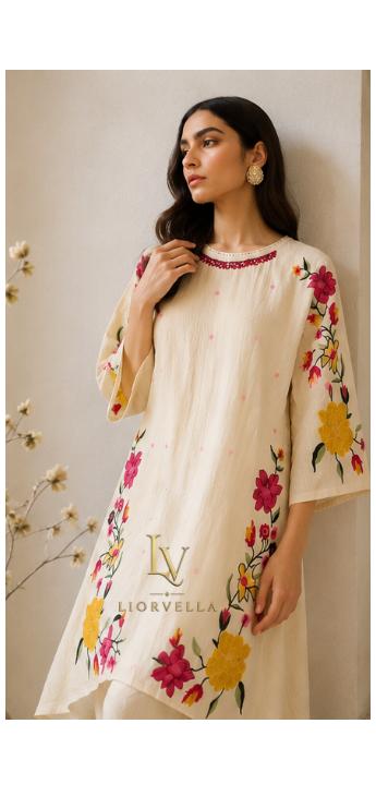 Gulbahar Ivory Floral Embroidered Co-ord  Set