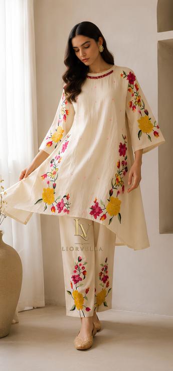 Gulbahar Ivory Floral Embroidered Co-ord  Set