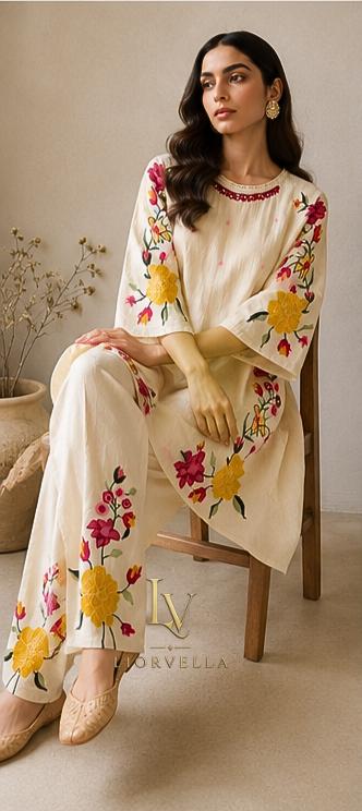 Gulbahar Ivory Floral Embroidered Co-ord  Set