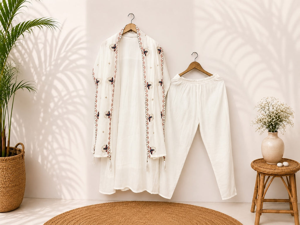 NOOR-E-MOR  Embroidered Kurta  pant Set with Dupatta