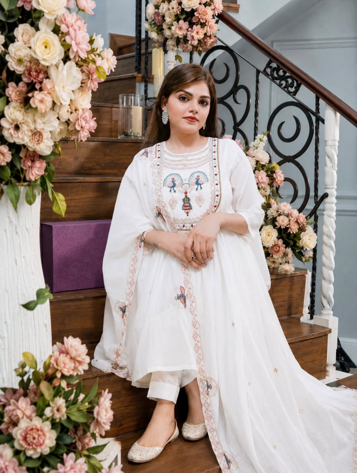 NOOR-E-MOR  Embroidered Kurta  pant Set with Dupatta