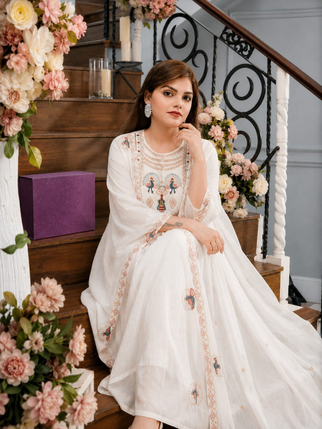 NOOR-E-MOR  Embroidered Kurta  pant Set with Dupatta