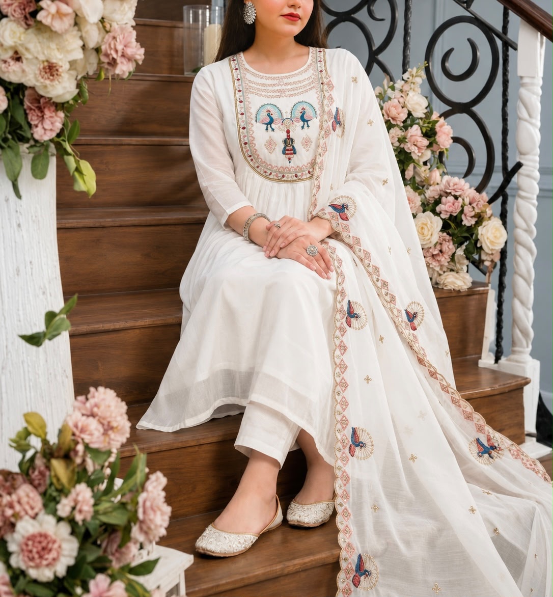 NOOR-E-MOR  Embroidered Kurta  pant Set with Dupatta