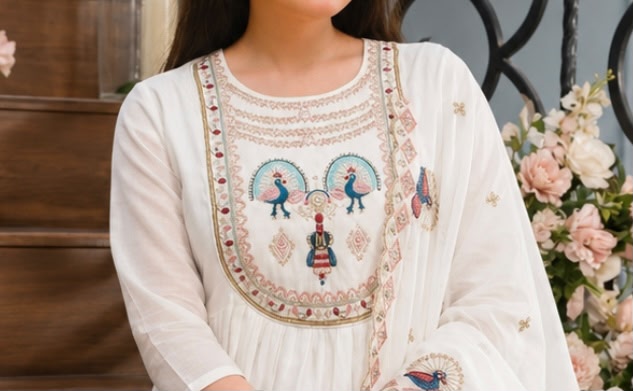 NOOR-E-MOR  Embroidered Kurta  pant Set with Dupatta