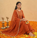 Kesari Noor - Rust Embroidered Kurta  pant Set with Dupatta