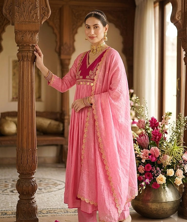 Blush Blossom - Anarkali  Kurta  pant Set with Dupatta