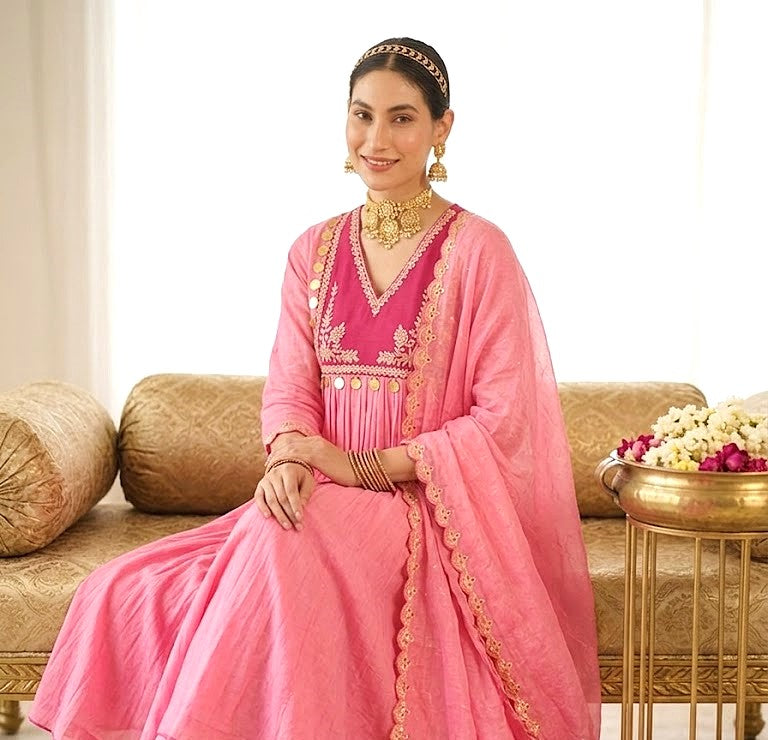Blush Blossom - Anarkali  Kurta  pant Set with Dupatta