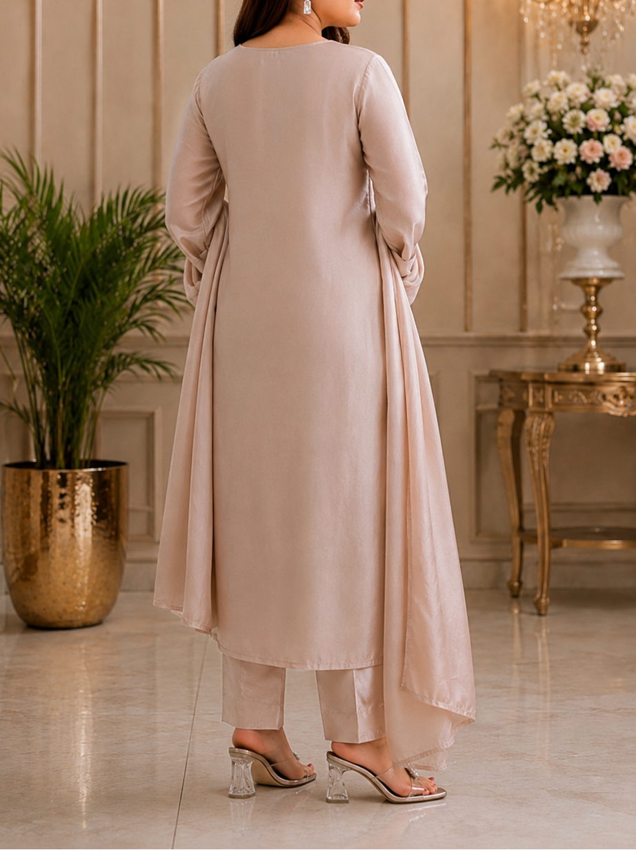 Liorvella | Blush Beige Elan  - Crafted in Pure Mul Chanderi Embroidered 3-piece suit set
